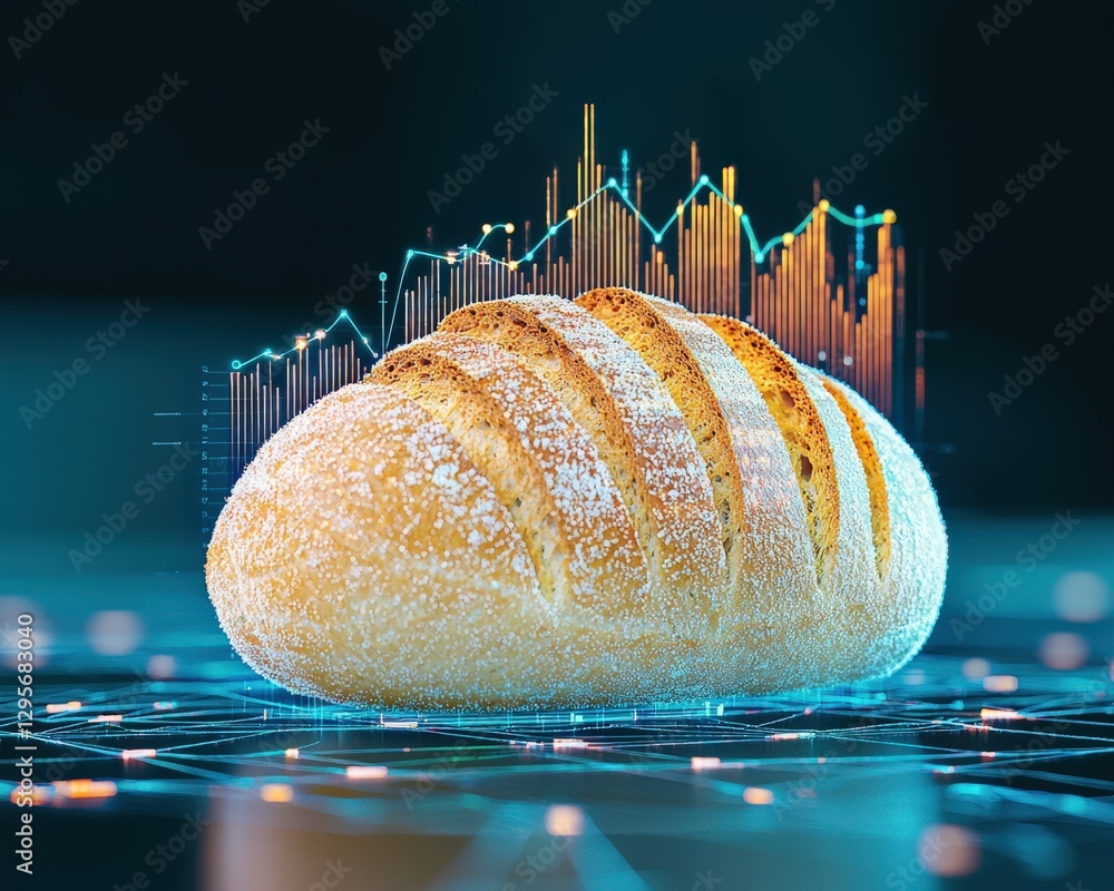 Poster digital representation of fresh bread with data overlay