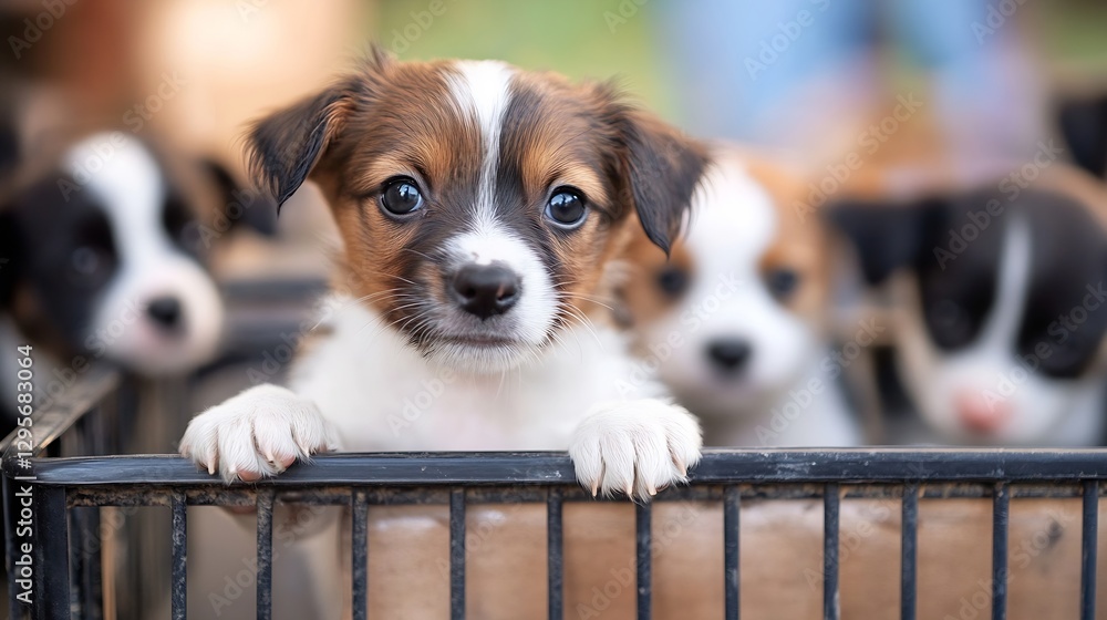 Aufkleber adorable puppies peeking over a crate showcasing their playful and charming personalities : generati
