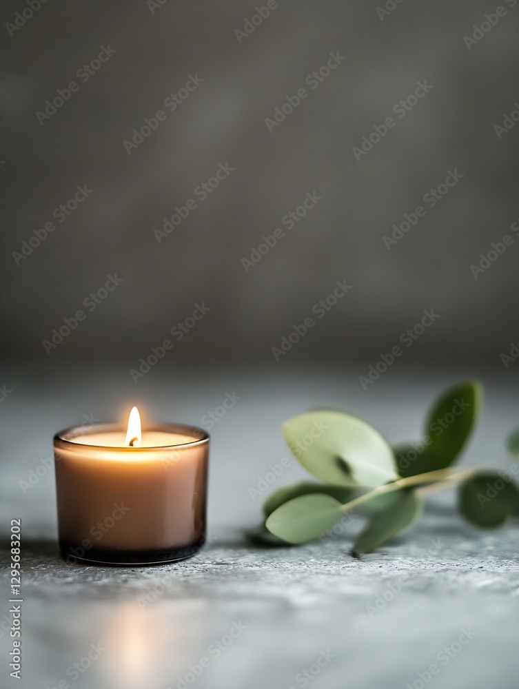 Poster a beautiful scented candle with a gentle flame surrounded by greenery for a calming ambiance : gener