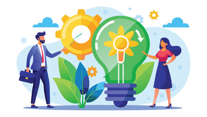Eco Innovation Concept with Green Energy and Sustainability in Business Strategy – Vector Illustration on Transparent Background