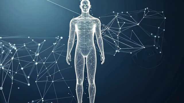 human body digital low poly wireframe ai generated video concept