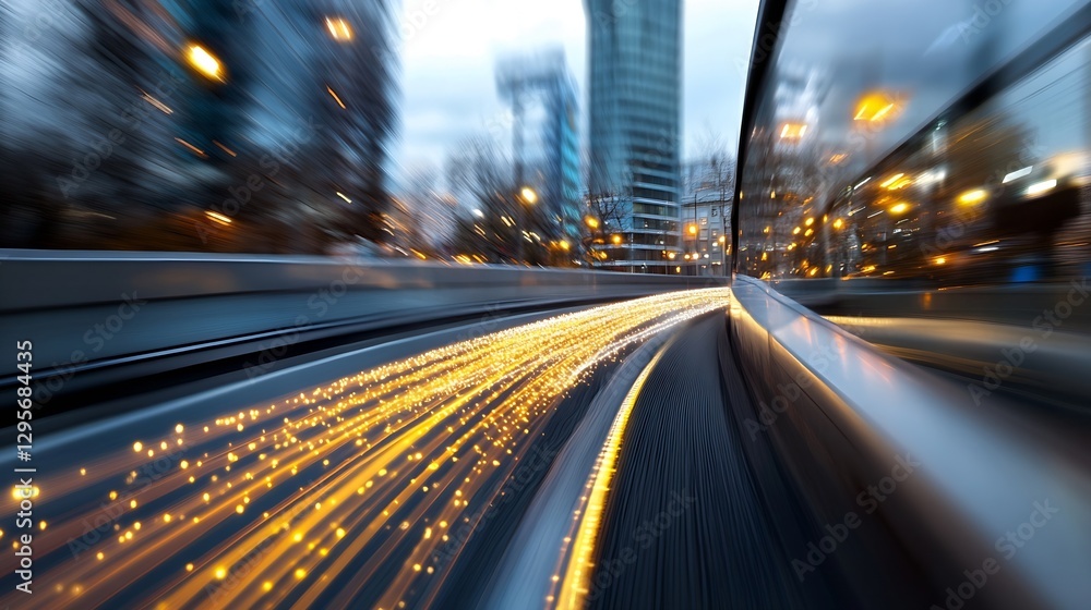 Aufkleber dynamic motion blur capturing the essence of urban nightlife with vibrant lights during evening hour