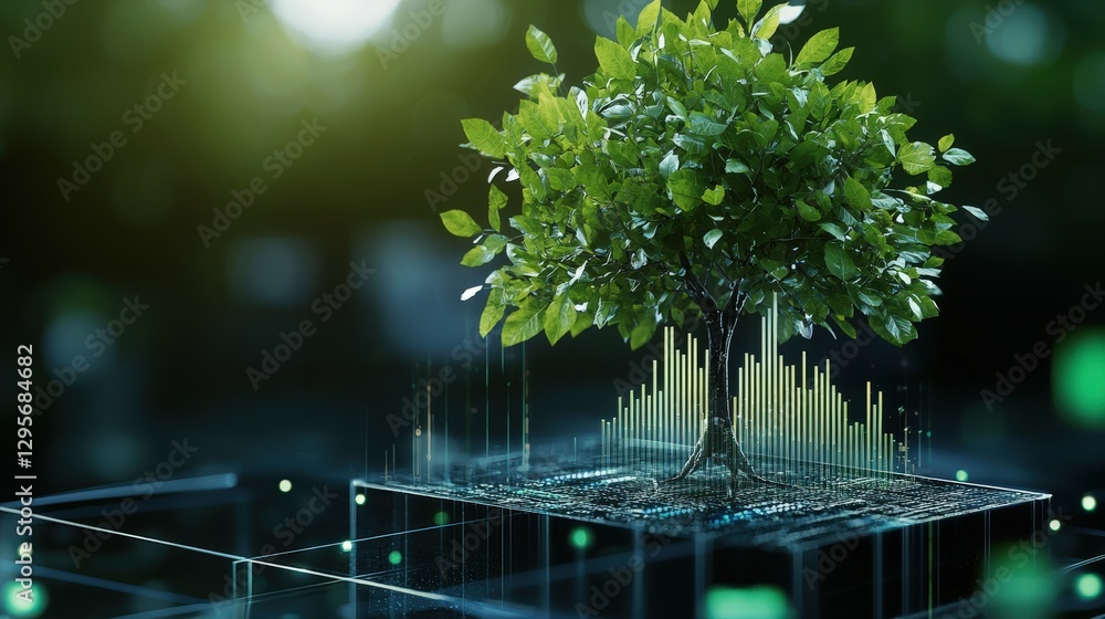 Poster digital tree symbolizing growth and data innovation
