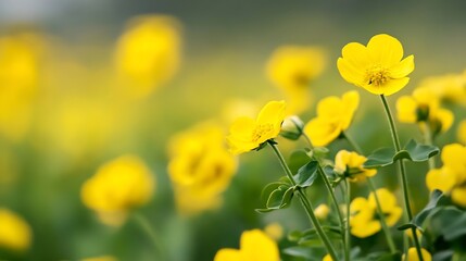 Obraz premium Beautiful yellow flowers blooming in a lush field creating a vibrant spring atmosphere : Generative AI