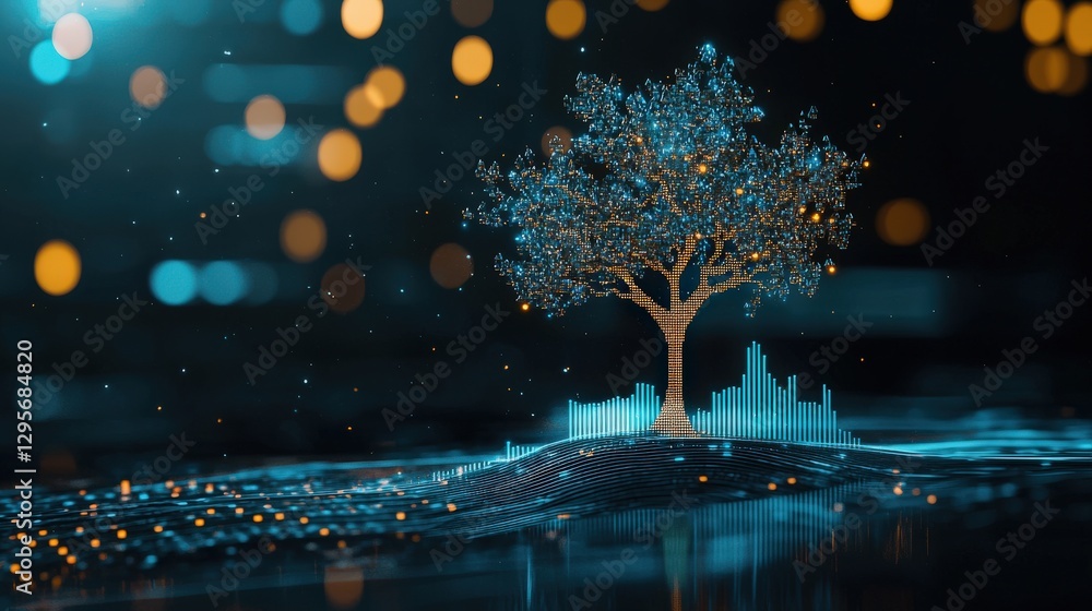 Poster digital tree with data visualization elements