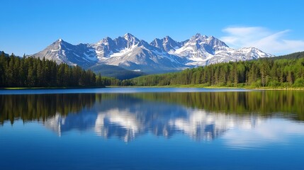 Majestic Mountain Range Reflected in Crystal Clear Mountain Lake : Generative AI