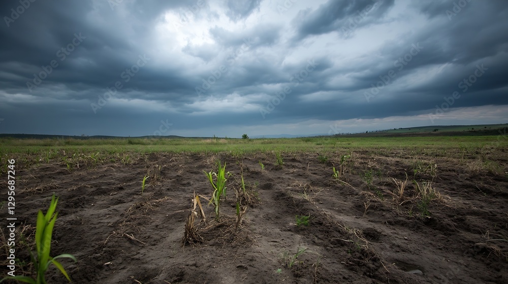 Poster dramatic sky over farmland with clouds rolling in signifying an upcoming storm on the horizon : gene
