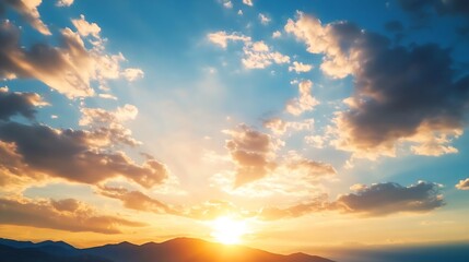 Obraz premium Dramatic sunset over mountains with vibrant colors illuminating the sky : Generative AI