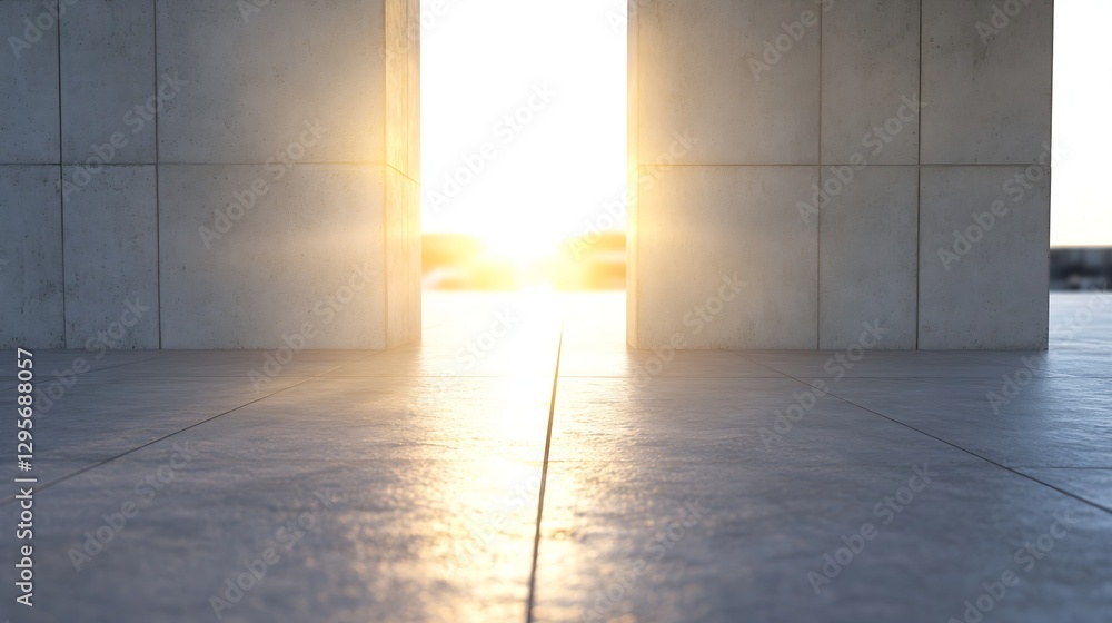 Poster radiant sunlight streaming through an architectural doorway creating a tranquil ambiance : generativ