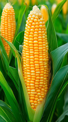 A vertical full corn, pure white background, product photography, fresh 4k, high resolution