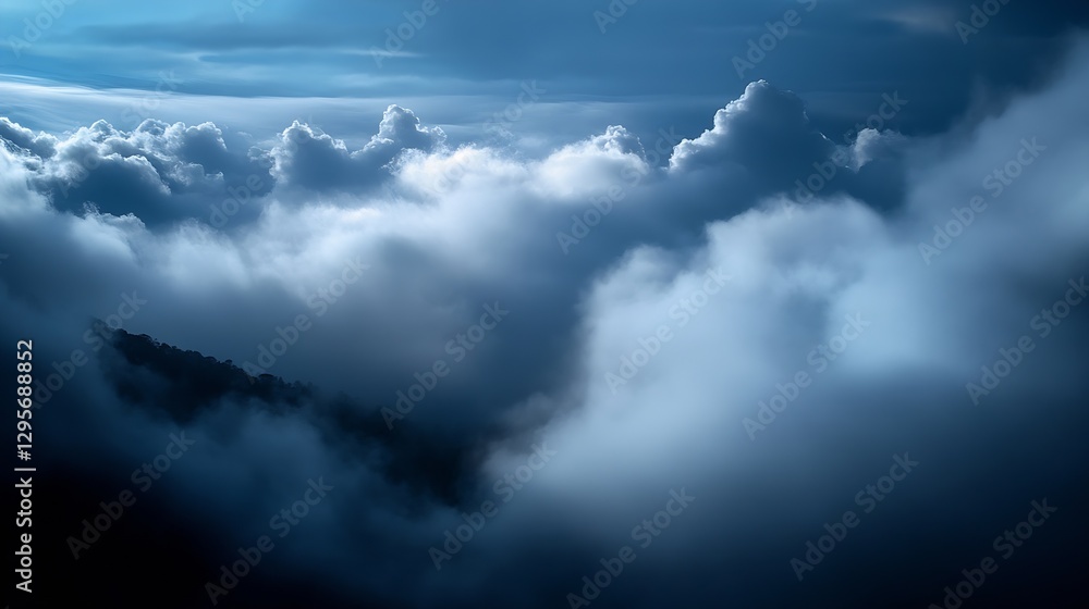 Poster dramatic cloud formation in blue sky creating a mystical atmosphere over the mountains : generative 