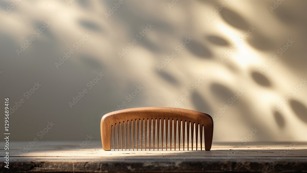 Aufkleber wooden comb placed on a table casting interesting shadows in a softly lit room during the afternoon