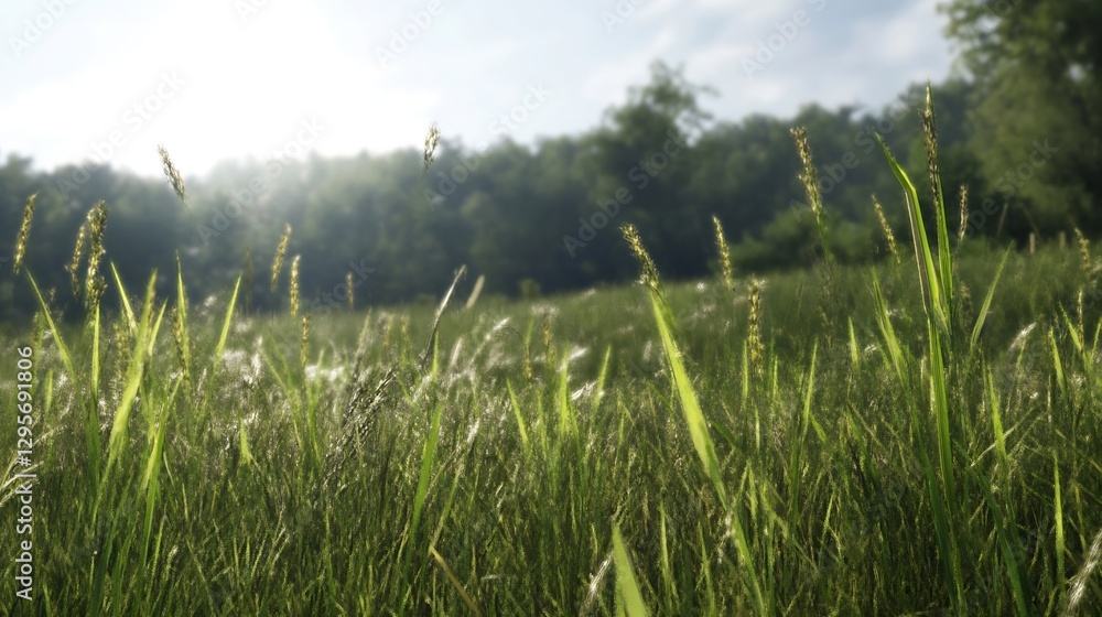 Poster close up of lush green grass in sunlight with a natural background : generative ai