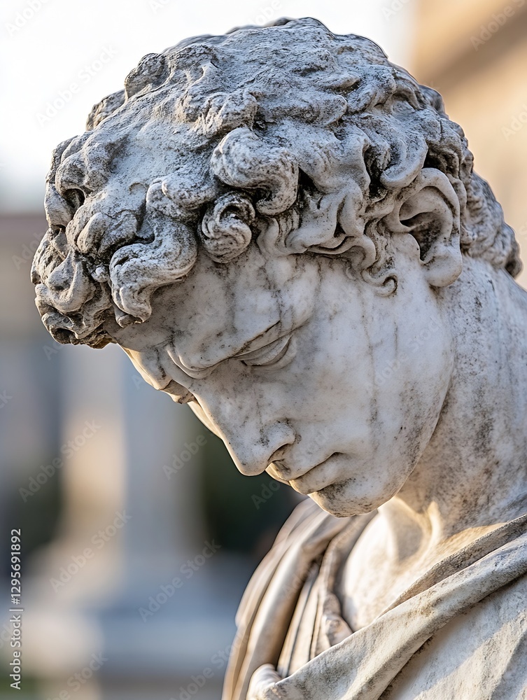 Poster CloseUp View of a Classical Marble Sculpture Showcasing Intricate Details and Expressions : Generative AI