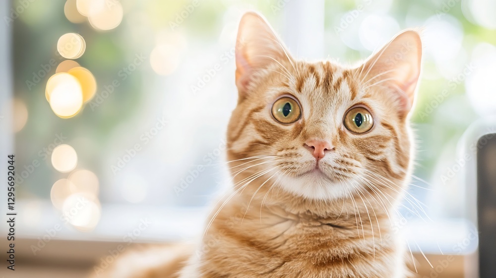Poster Adorable ginger cat with expressive eyes captured in soft sunlight creating a warm atmosphere : Generative AI