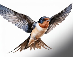 Obraz premium Swallows in mid-flight with detailed wingspans realistic bird illustrations 