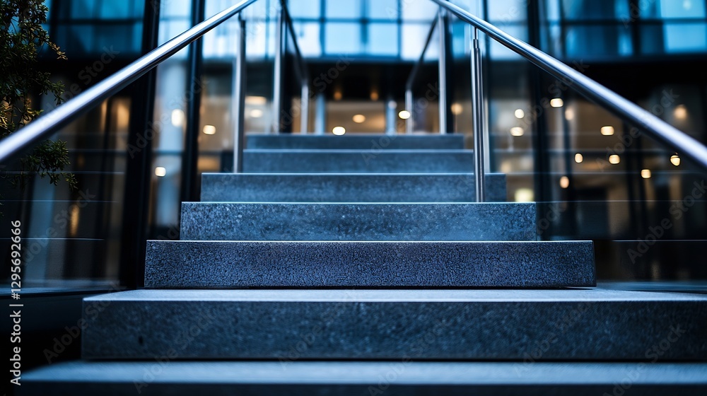 Poster elegant staircase leading to a modern building highlighting architectural design and interior space 
