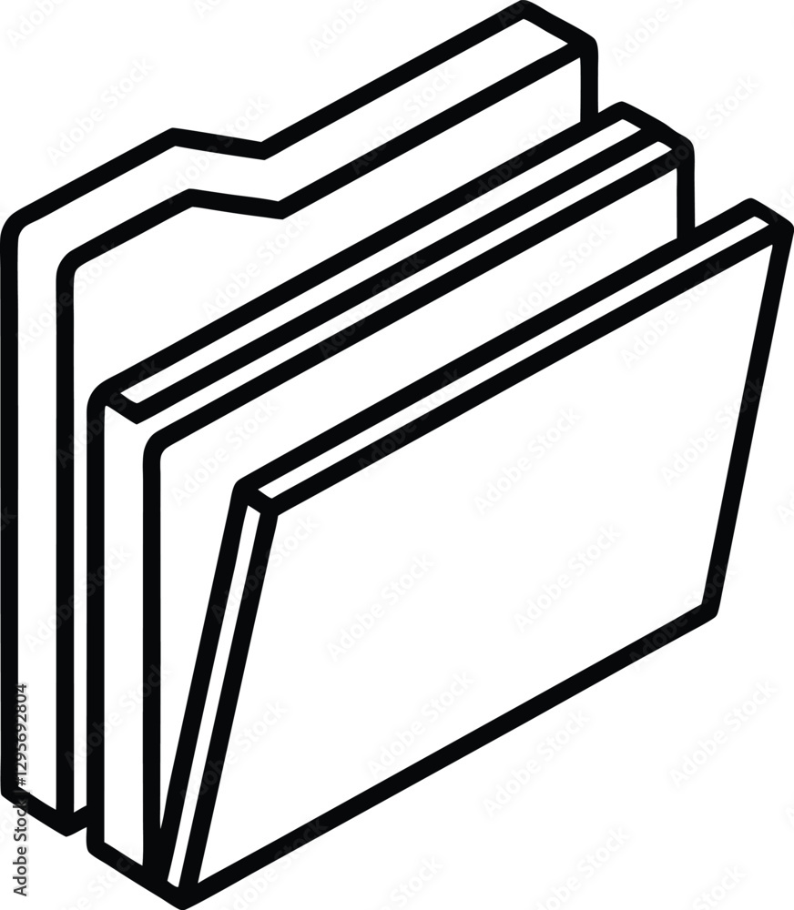 Poster file folder with documents, 3d folder icon line art on white background, folder icon line art vector