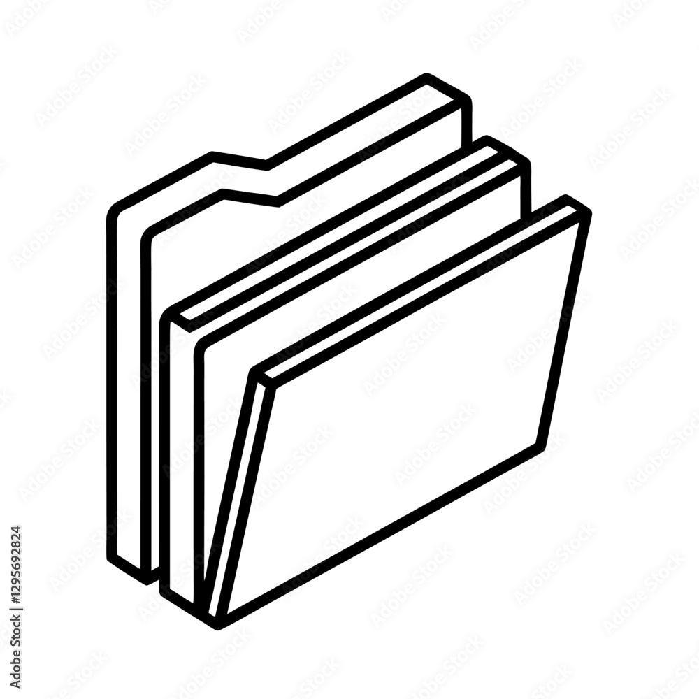 Poster file folder with documents, 3d folder icon line art on white background, folder icon line art vector