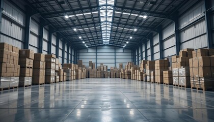 Retail warehouse full of shelves with goods in cartons