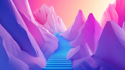 Vibrant 3D Render of Mountain Pathway with Colorful Obstacles