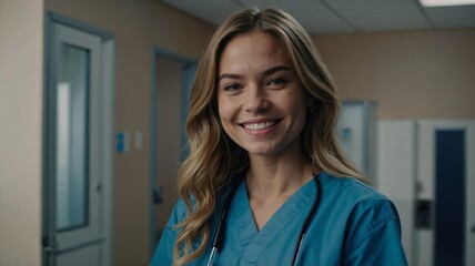 Fototapeta premium Happy Nurse in Hospital Hallway