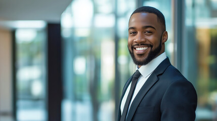 Fototapeta premium Professional businessman smiling in modern office environment