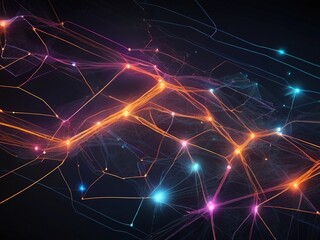 Abstract Digital Data Flow with Glowing Network Lines