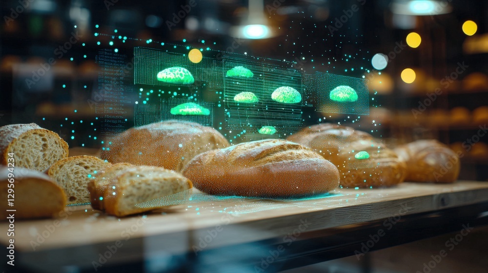 Poster fresh bread with digital overlay in bakery setting