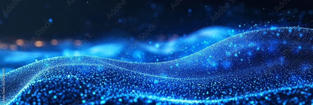 Poster dynamic blue wave of data particles symbolizing technology and innovation