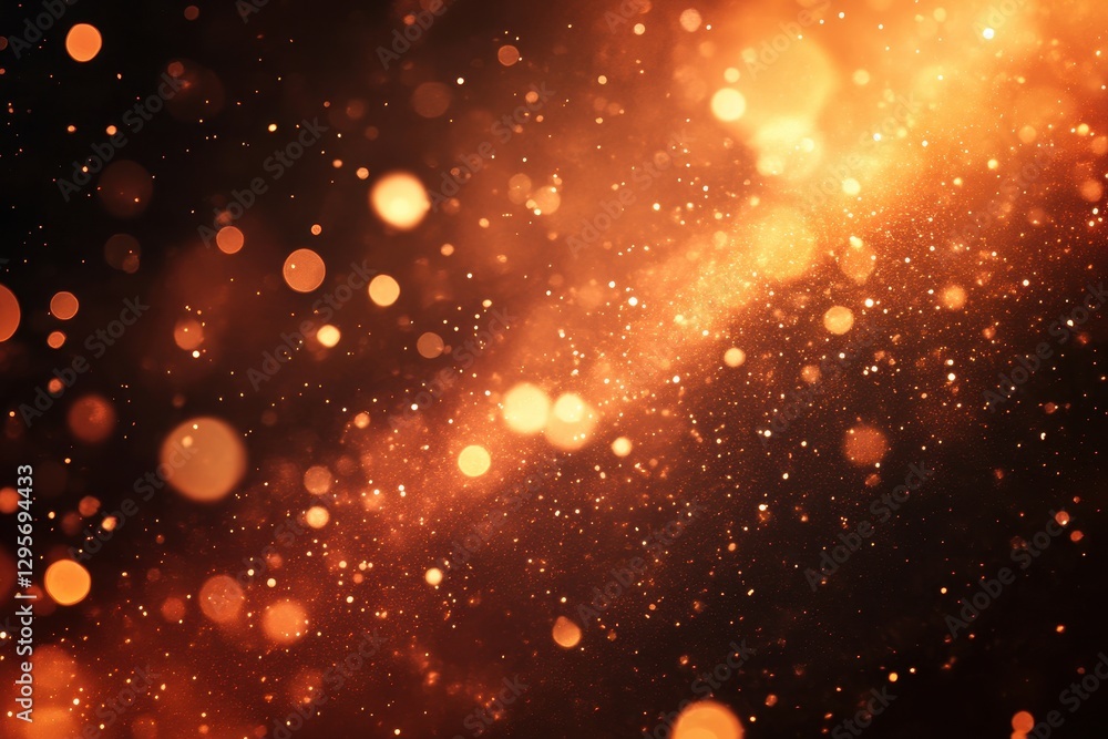 Poster warm, glowing bokeh and particles on dark background. perfect for festive designs, adding sparkle an