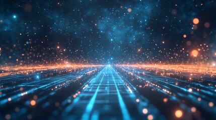 Obraz premium Floating Digital Pathway Through a Starry Sky in 4D Graphics