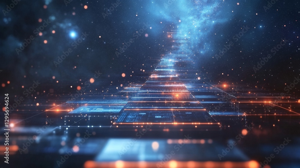 Poster digital pathway floating through a starry sky in a 4d space