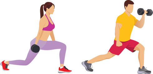 Strong Female Weightlifter Illustration in Bold Fitness Workout Poses on Transparent Background

