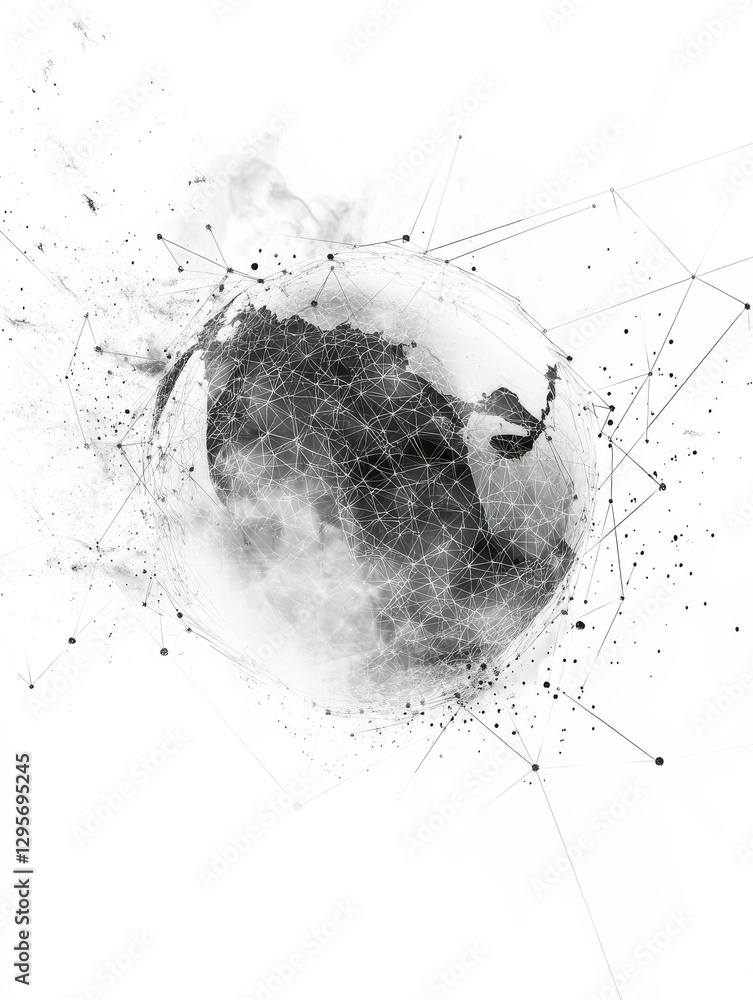 Poster technology image of globe. abstract polygonal shapes. background with connecting dots and lines. gra