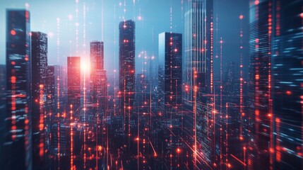 Fototapeta premium Digital Protective Barrier in a Financial Urban Landscape