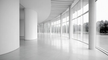Minimalist Contemporary Interior Space with White Walls and Large Windows for Bright and Airy Atmosphere : Generative AI