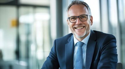 Fototapeta premium Happy Smiling Businessman in Formal Suit with Glasses in Modern Office : Generative AI