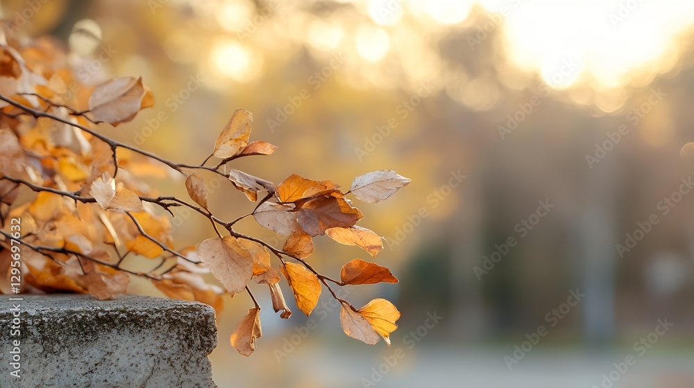 Aufkleber autumn leaves on a branch against a soft blurred background : generative ai