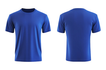 Blue blank t shirt front and back mockup for design presentation,blank t shirt template from two sides isolated on transparent and white background