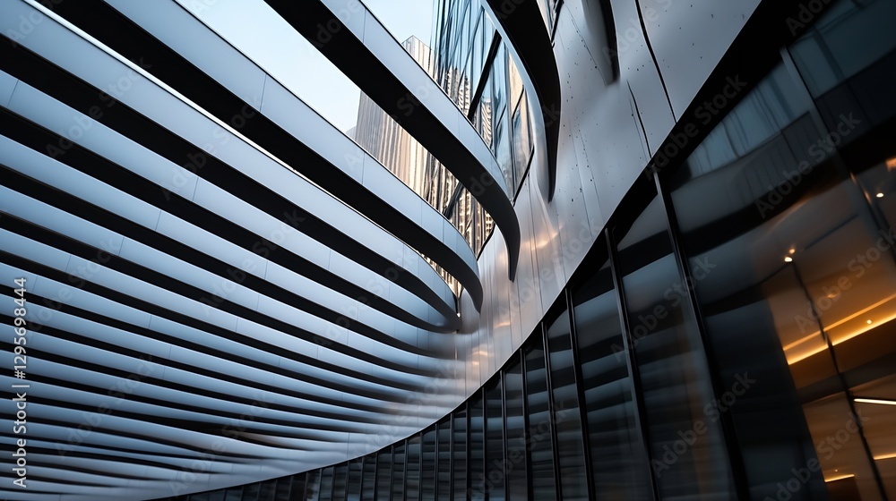 Poster Modern architecture with sleek lines and reflections showcasing contemporary city design and style : Generative AI