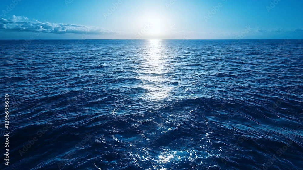 Poster tranquil ocean view with shimmering sunlight reflecting on deep blue waves : generative ai