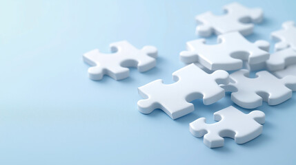 Puzzle pieces on blue background artistic concept still life view