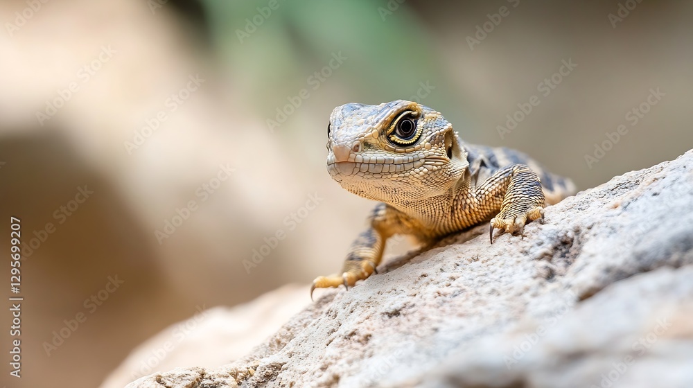 Poster Close up of a small lizard resting on a rocky surface in the wilderness : Generative AI