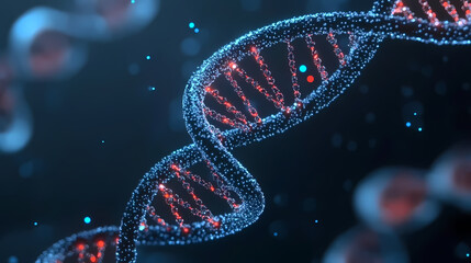 3D Render of DNA Helix with Blue and Red