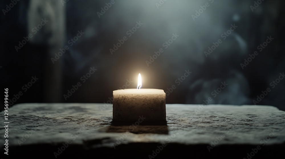 Aufkleber Lone candle burning softly in the dark creating a warm and inviting atmosphere with smoke in the background : Generative AI