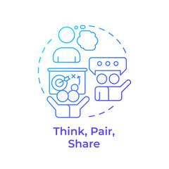 Think, pair, share blue gradient concept icon. Teamwork planning. Learning strategy, brainstorm. Round shape line illustration. Abstract idea. Graphic design. Easy to use in infographic