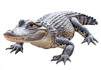 Realistic alligator illustration with detailed textures showcasing scales, eyes, and limbs on a white background for wildlife lovers and educators
