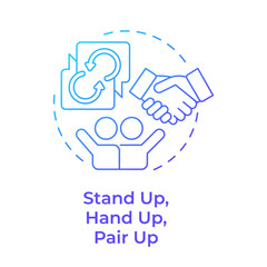 Stand up, hand up, pair up blue gradient concept icon. Team work, partnership hands. Round shape line illustration. Abstract idea. Graphic design. Easy to use in infographic, presentation