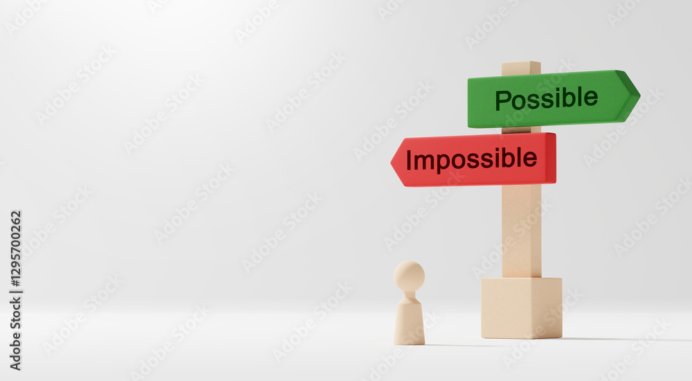 Wall mural wooden people with signpost with the text possible and impossible 3d render
